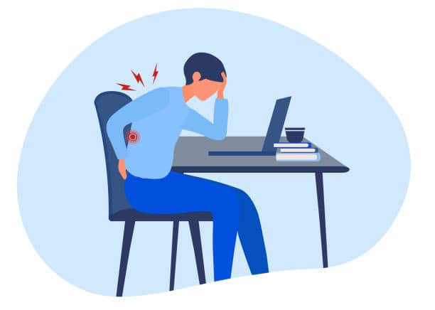 Businessman suffering from back pain by office syndrome from sitting and work too long vector illustration